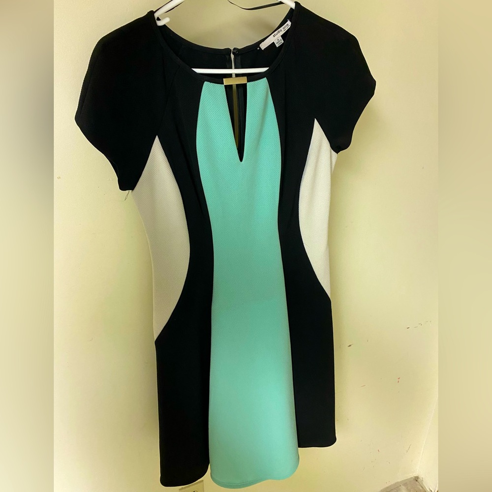 Women’s Size 4 Dress Black White Teal Turquoise